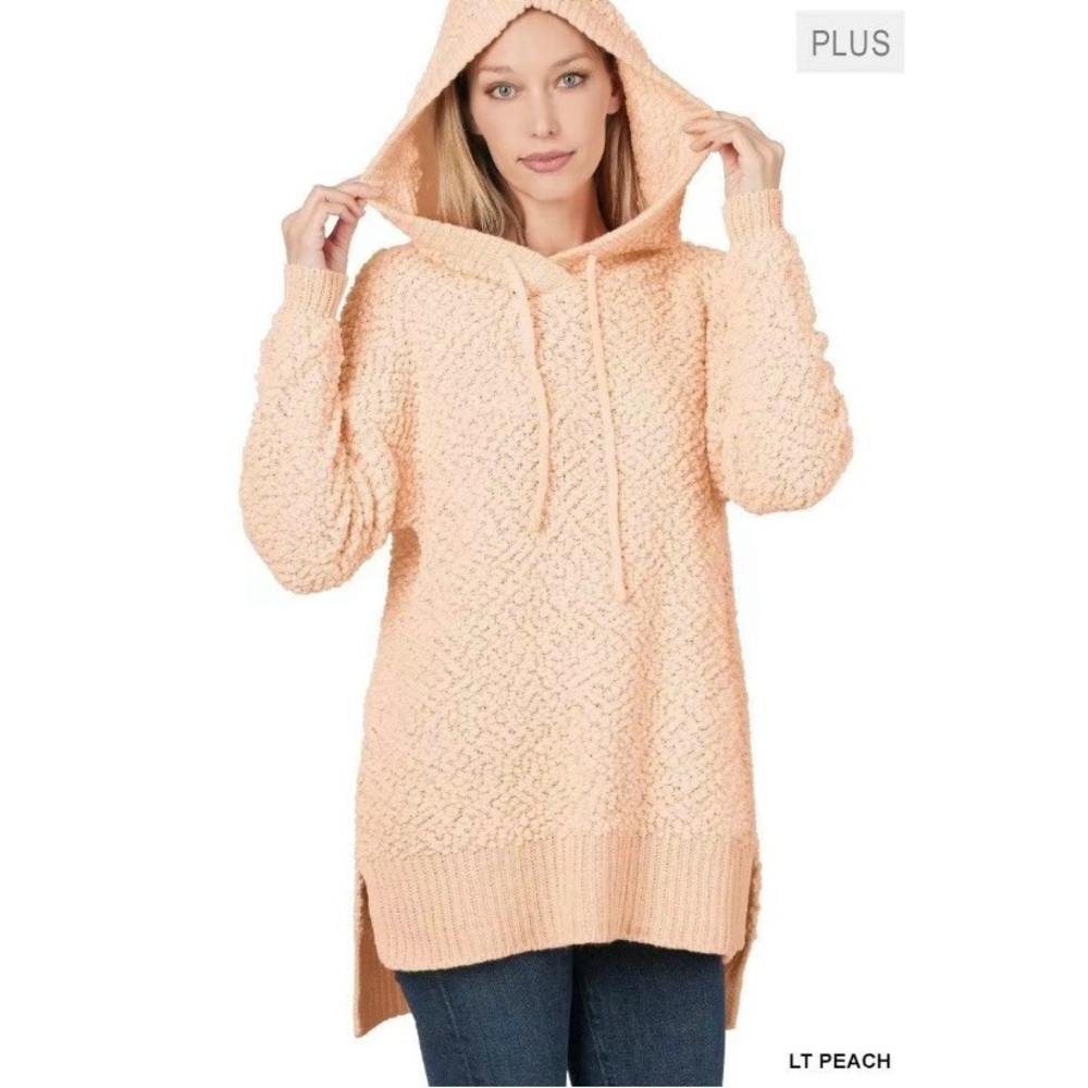 3X Zenana Light Peach Popcorn Hooded Sweatshirt